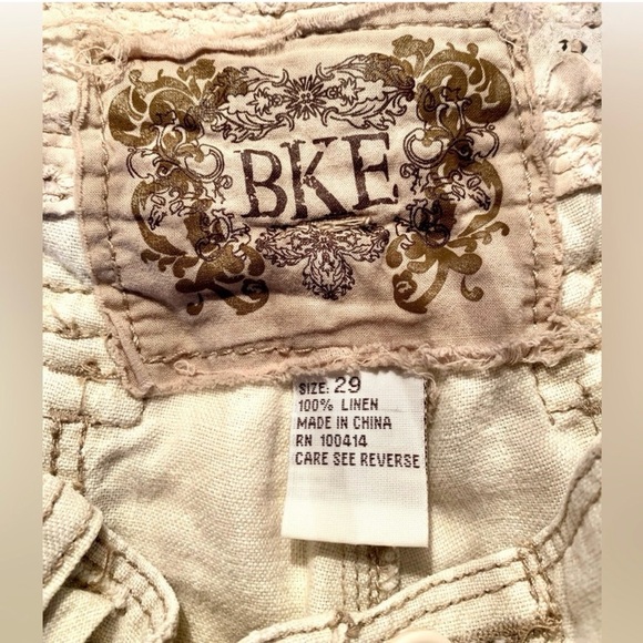 BKE for Buckle Cargo Pants 100%Linen Pockets crochet Lace Detail Y2K Khaki SZ29 - Picture 6 of 13